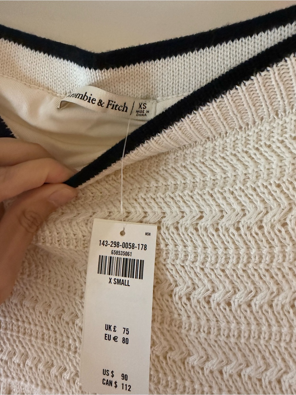 Abercrombie & Fitch Cream Knit Crop Top and Maxi Skirt Set with Black Trim - Picture 6 of 7